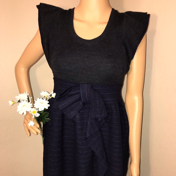 Moth Wool Blend Flutter Ruffle Sleeve Sweater Tie Front Bow Dress - Picture 5 of 11